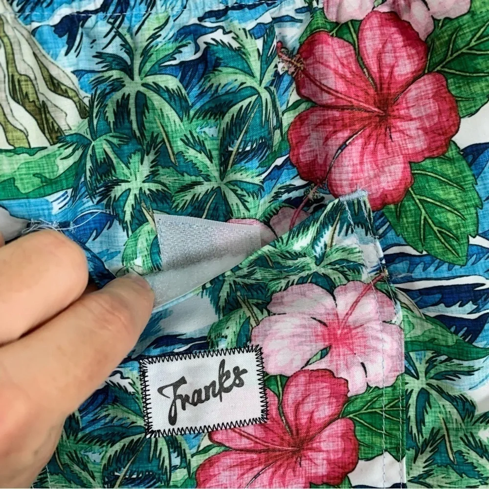 Franks Swim Trunks Mesh Lined Men’s M Pockets Boardshorts Logo Hibiscus Aloha